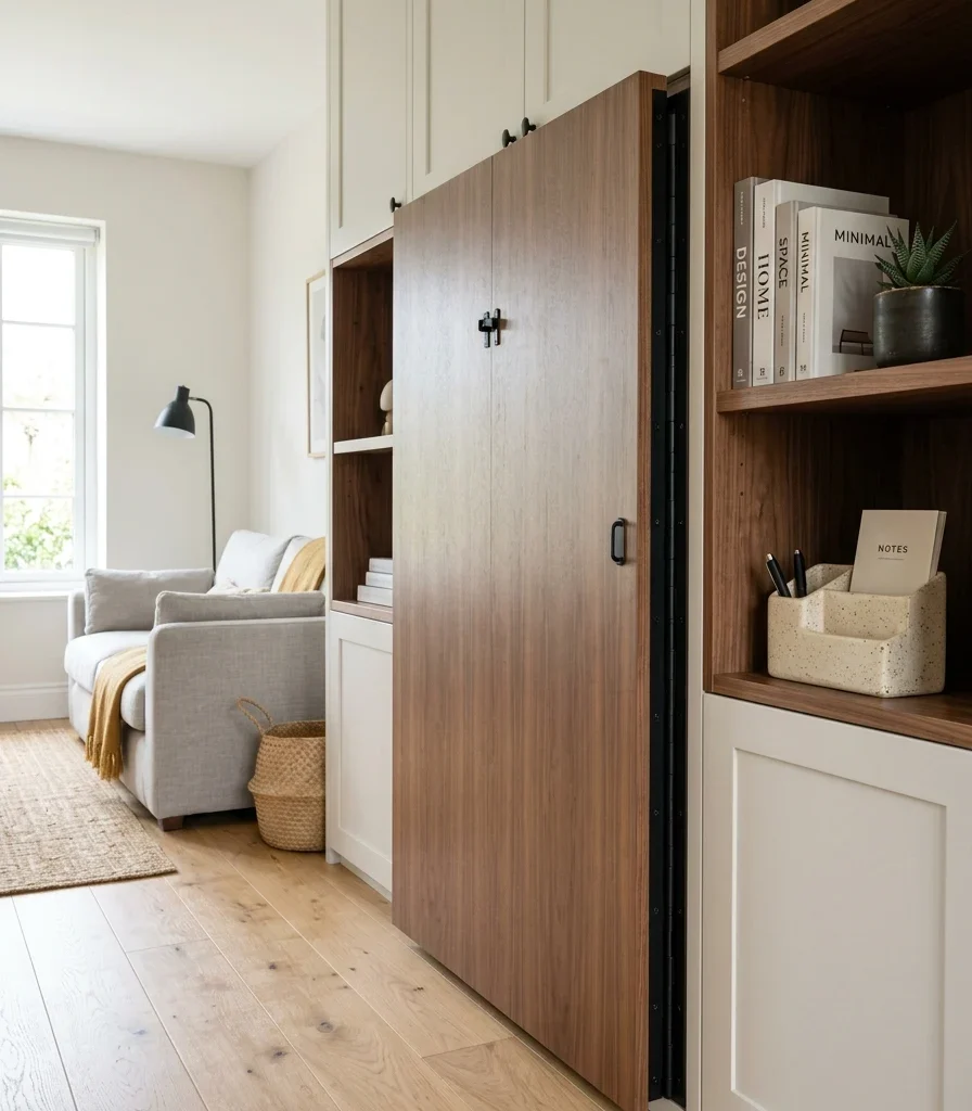 15. Build a Fold-Away Desk Into a Living Room Wall Unit