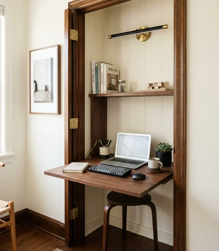 15. Build a Micro Office in a Repurposed Linen Closet