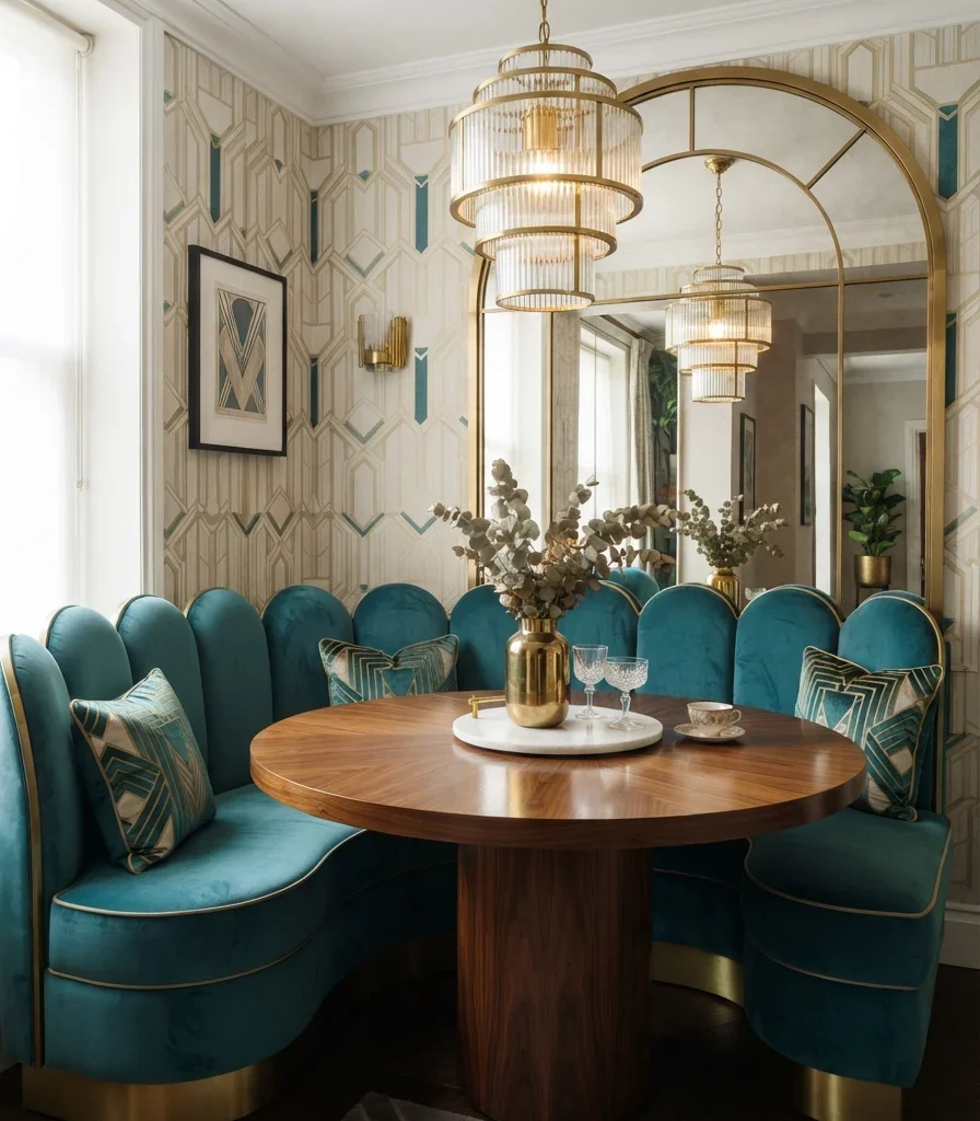 15. Curved Banquette with a Deco Scalloped Back