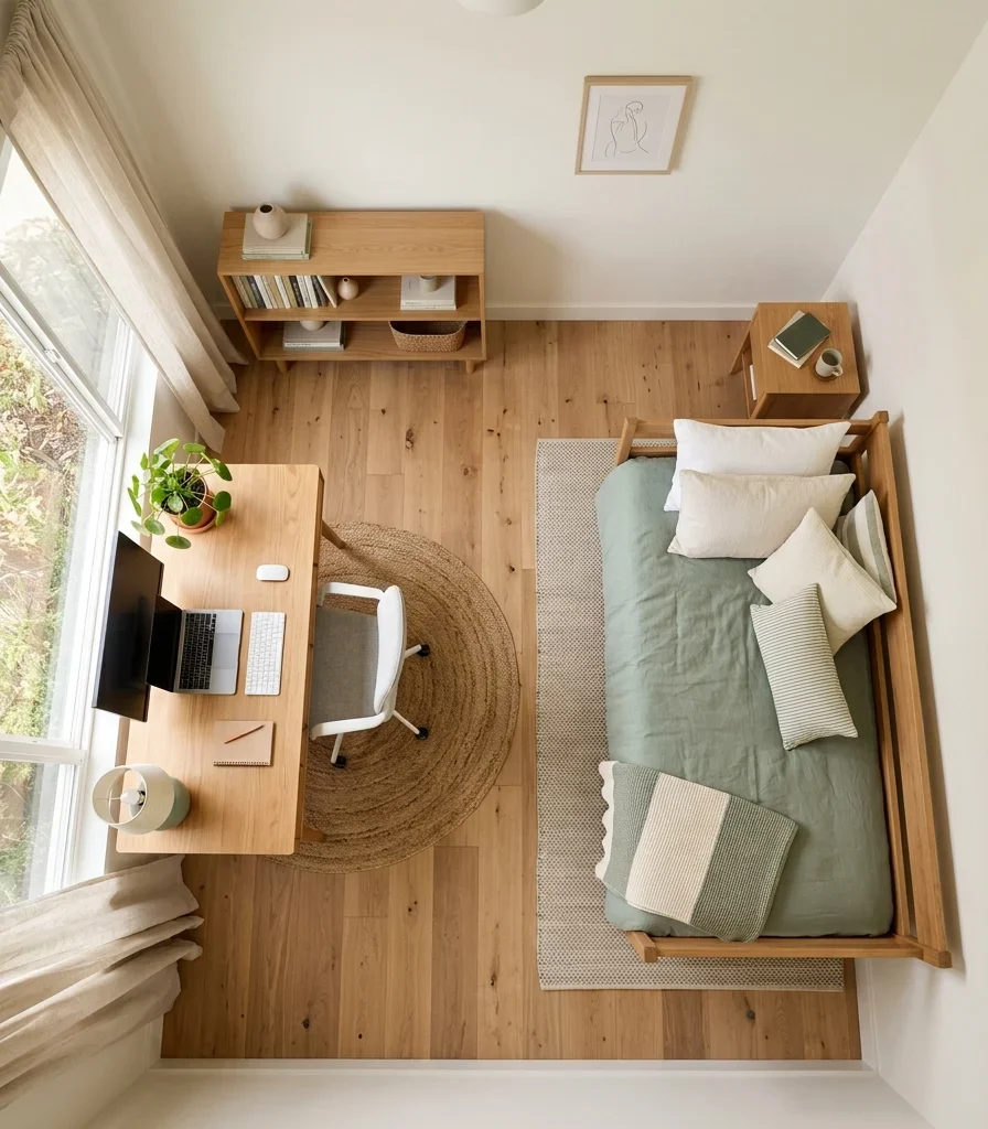 15. Floating Furniture Arrangement to Keep Both Functions Open