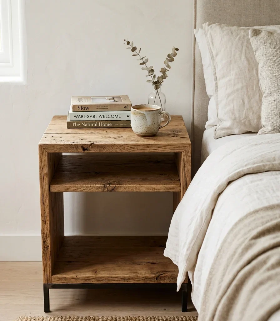 15. Reclaimed Wood Nightstands with Open Shelving