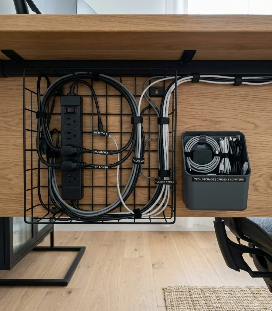 15. Under-Desk Zone Dedicated Entirely to Cable and Tech Storage