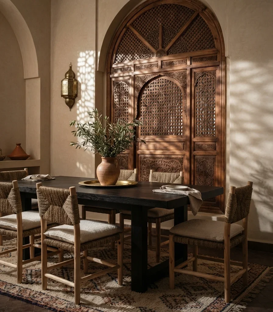 16. Add a Carved Wood Screen Behind the Table