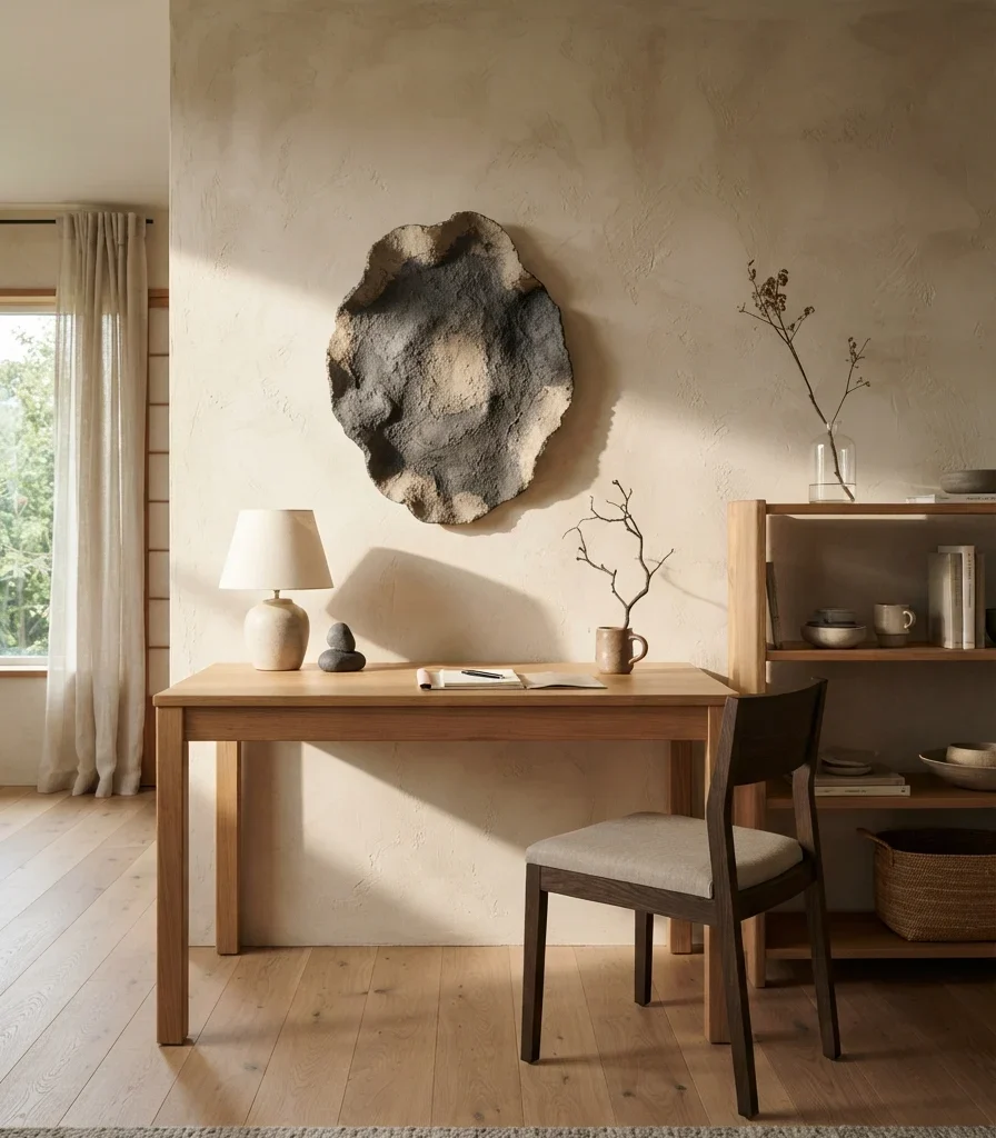 16. Finish the Office With a Quiet Wabi-Sabi Wall