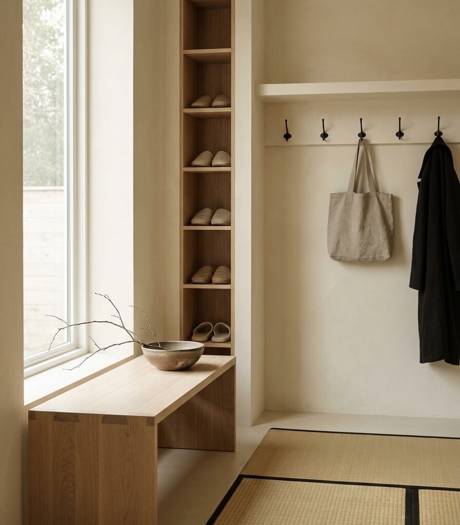 16. Japanese-Inspired Low Bench with Tatami Texture