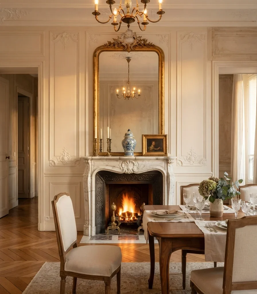 16. Marble Fireplace with a Trumeau-Style Mirror