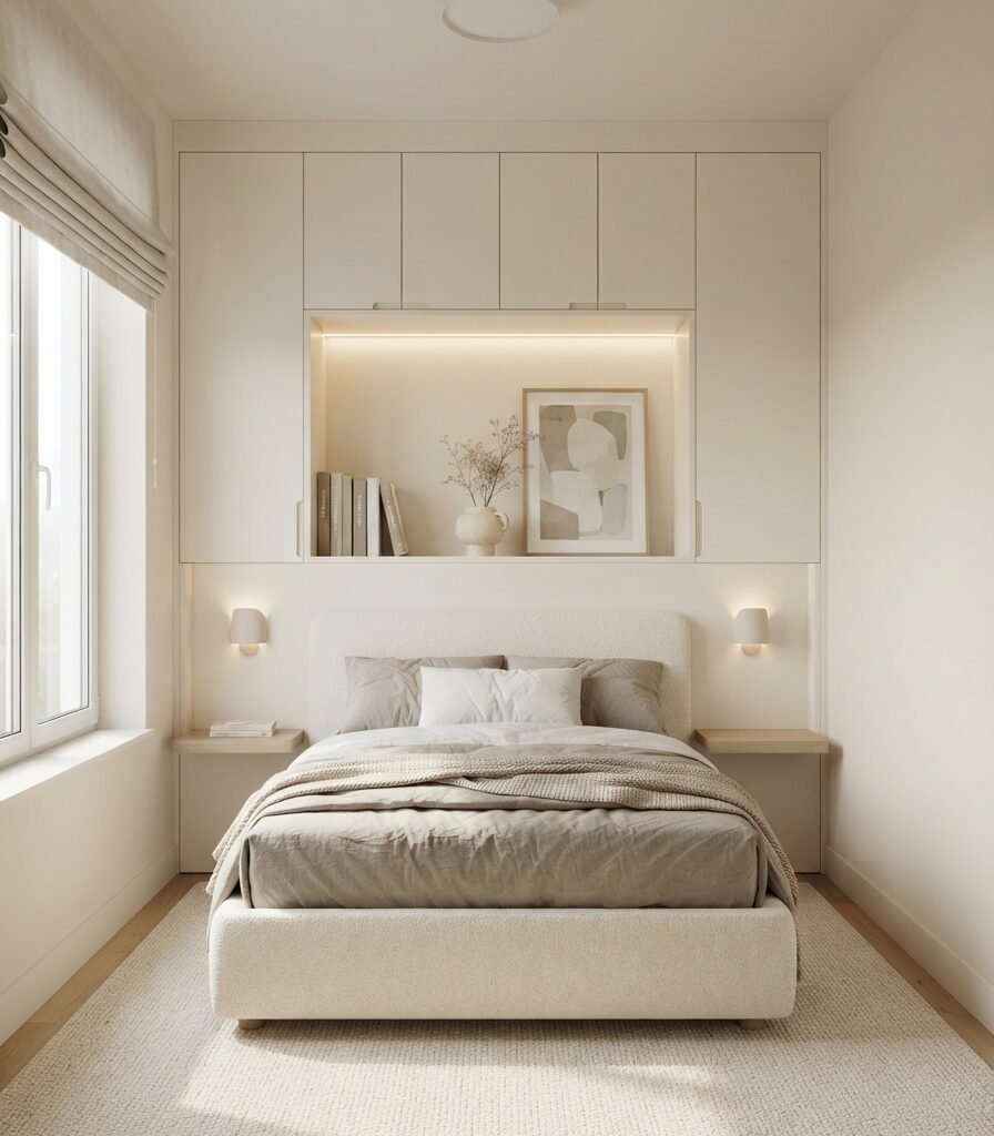 17. Concealed Storage Behind the Bed