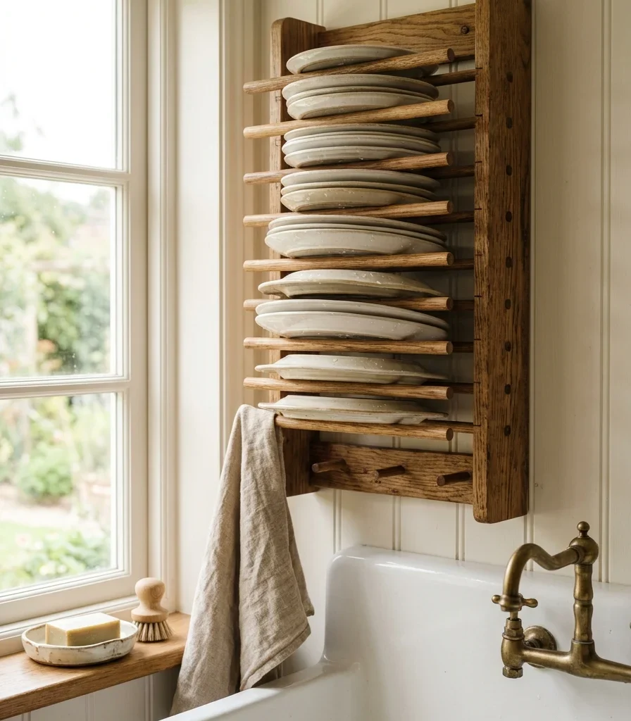 17. Wood Plate Rack Above the Sink