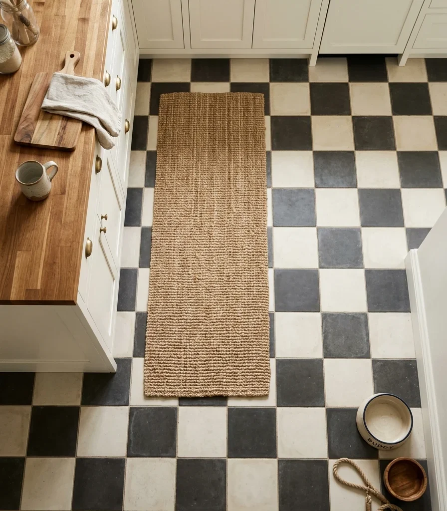 18. Checkerboard Floor in Warm Charcoal and Cream