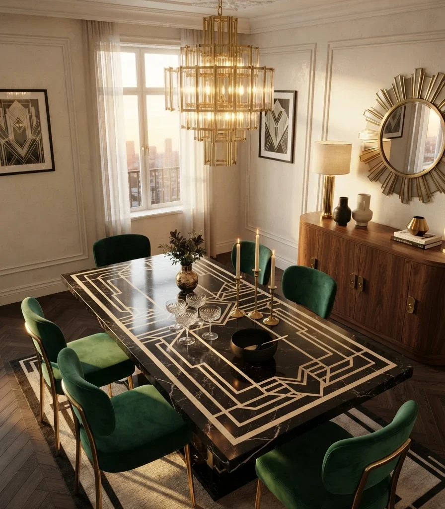 18. Geometric Marble Inlay Dining Table