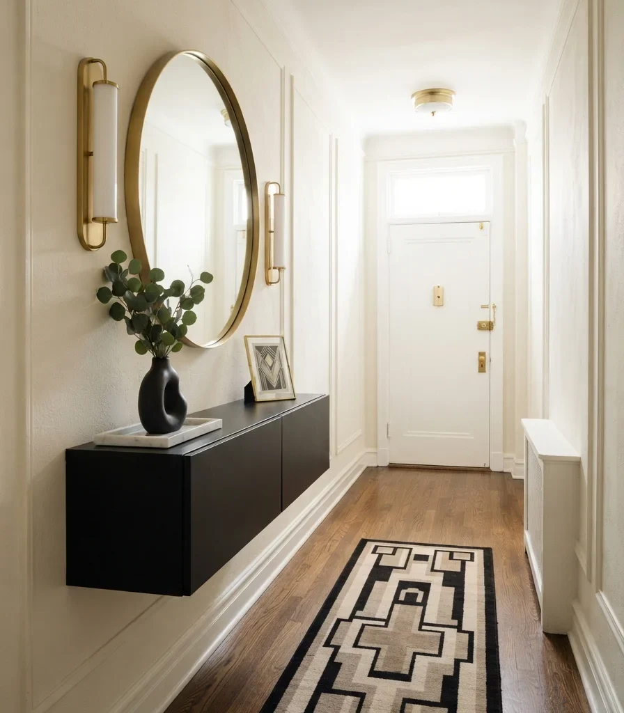 18. Small Deco Hallway with a Floating Console