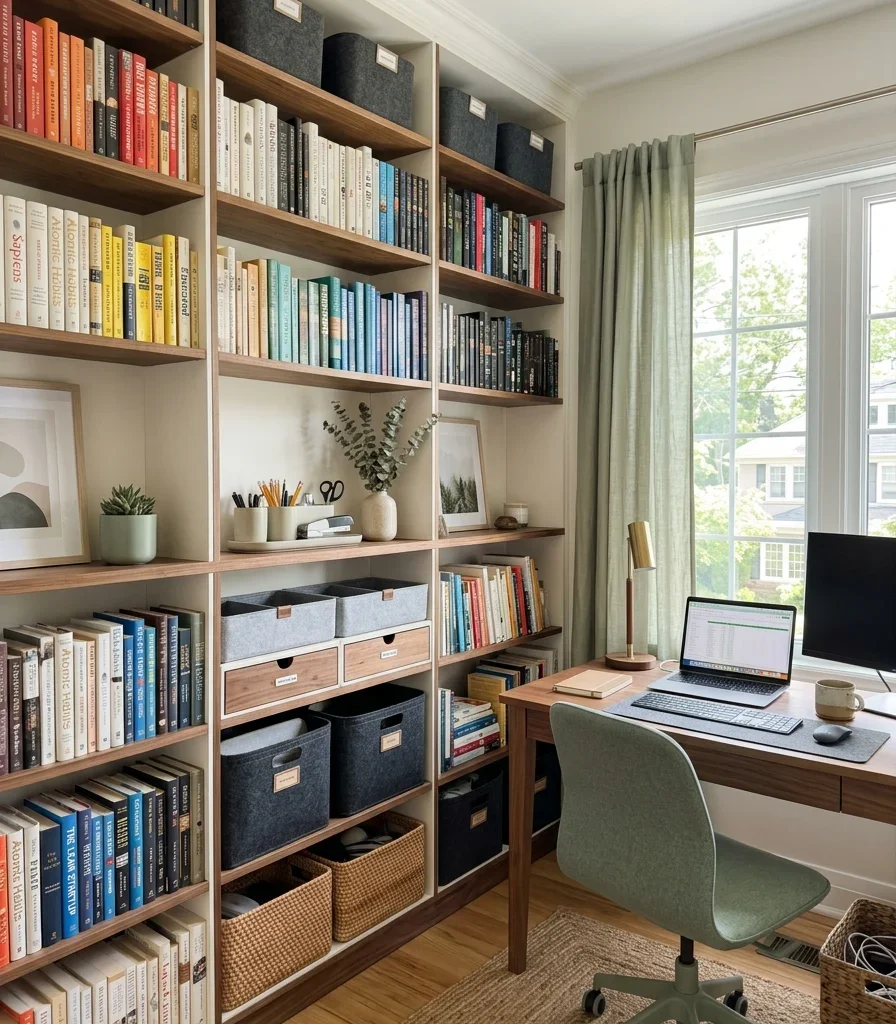 2. A Built-In Wall of Shelving for Floor-to-Ceiling Storage