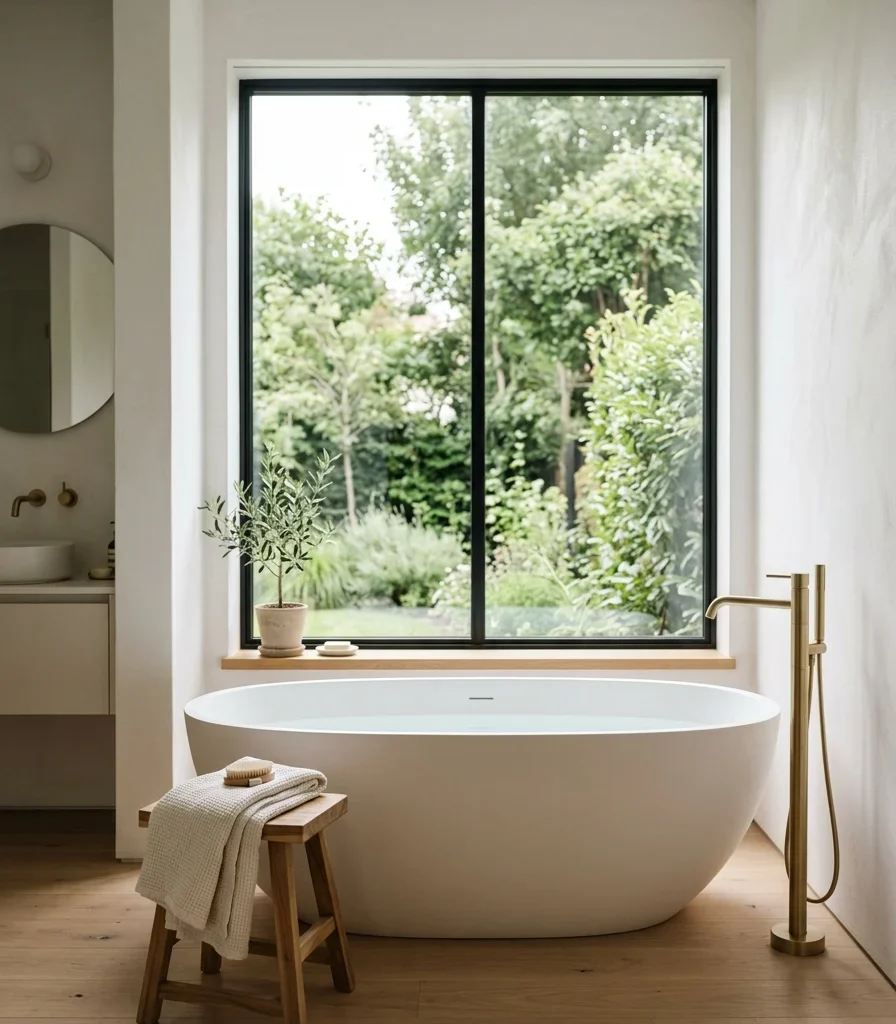 2. A Solid-Surface Freestanding Soaking Tub as the Room's Focal Material