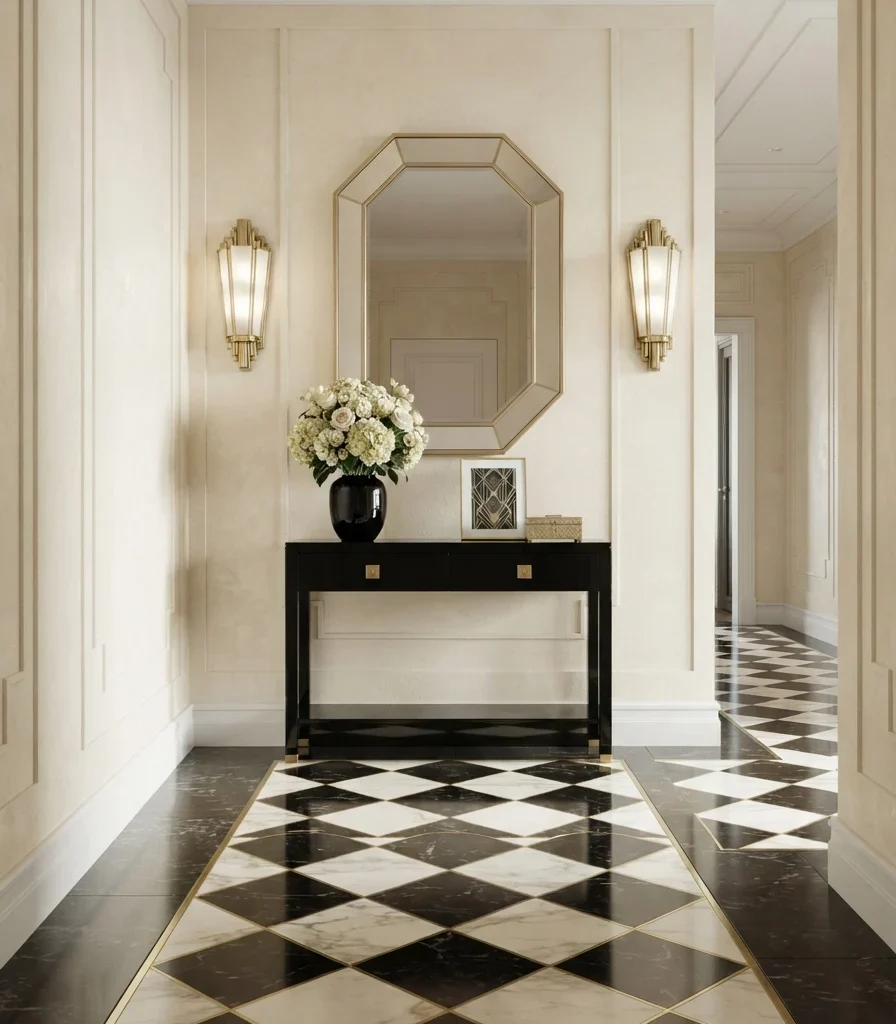 2. Black-and-Ivory Checkerboard Floor