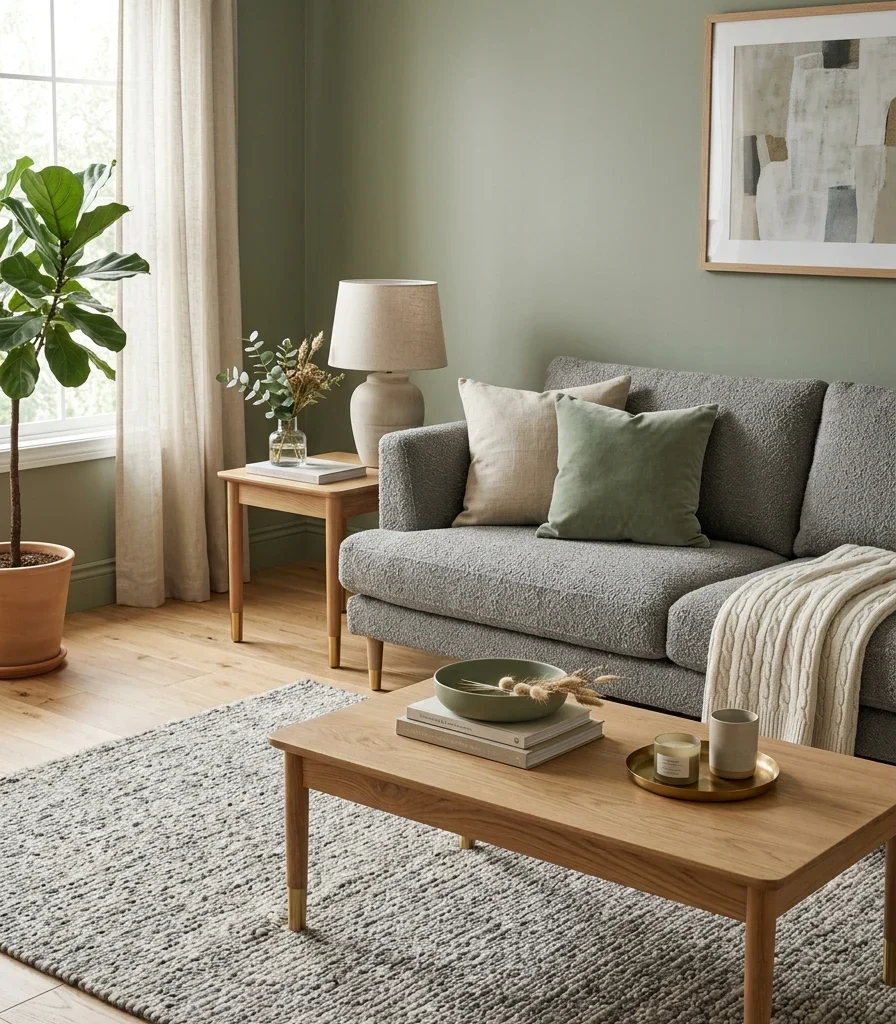 2. Boucle and White Oak Furniture Pairing