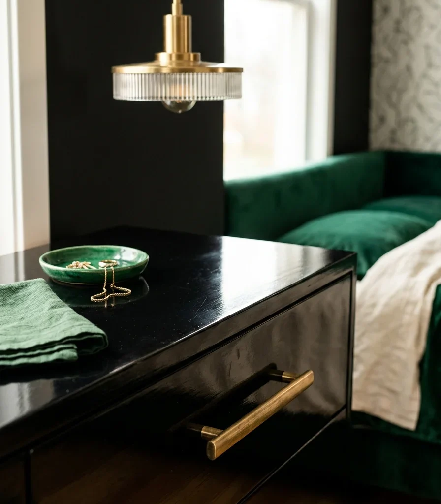 2. Brushed Brass Hardware and Fixtures Throughout