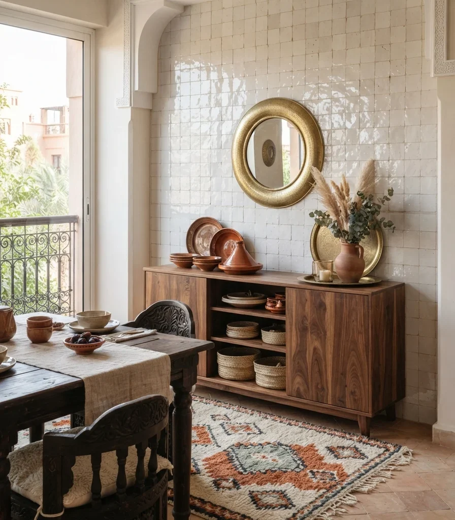 2. Hand-Cut Zellige Backsplash Behind the Sideboard