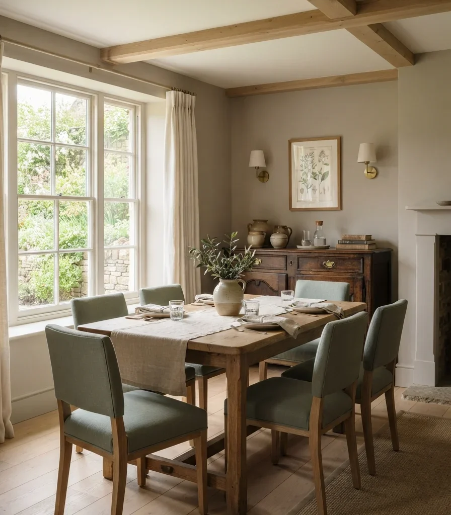 2. Layer Mushroom and Sage for a Quiet Country Palette