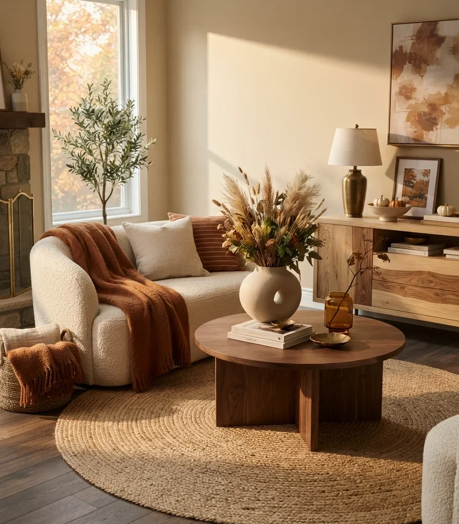 2. Layer Walnut and Natural Oak for Fall Depth