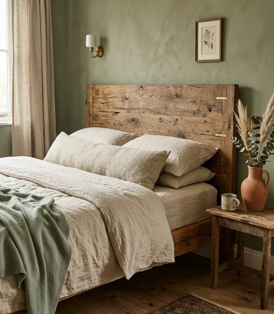 2. Linen and Reclaimed Wood Headboard