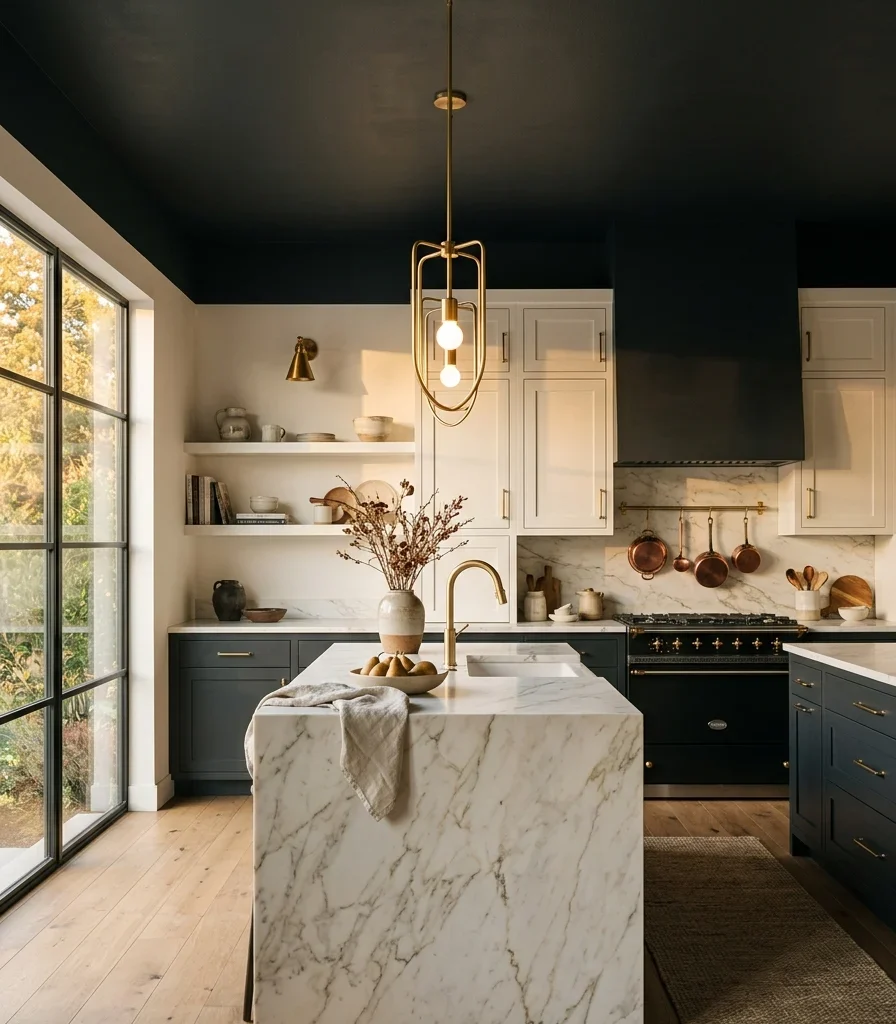 2. Paint a Deep Charcoal Ceiling for a Dramatic Drop