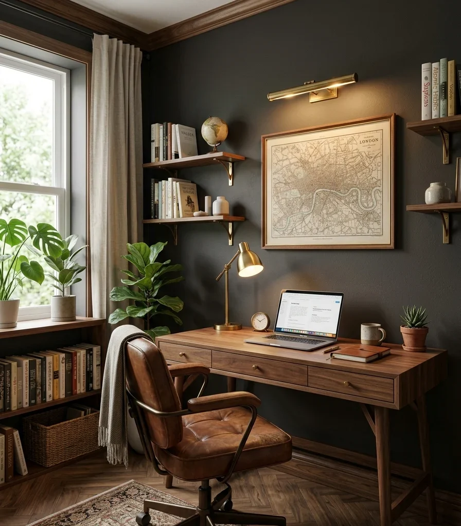 2. Warm Charcoal Walls That Make the Room Feel Like a Study