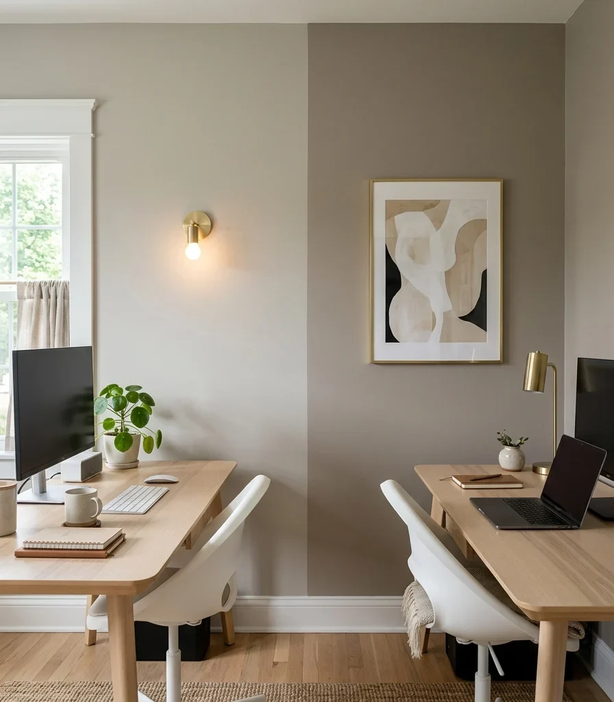 2. Warm Greige Walls With a Painted Color Break