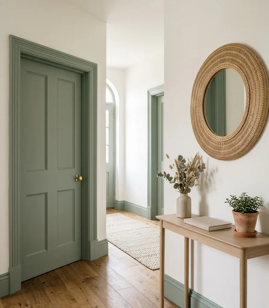 2. Warm White Walls with Sage Green Door Trim