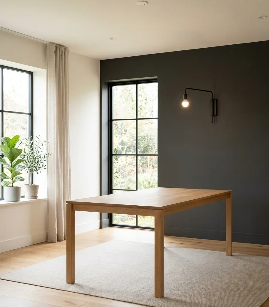 2. Warm White Walls with a Single Charcoal Accent