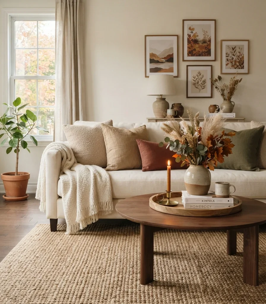 20. Create a Layered Neutral Fall Sofa