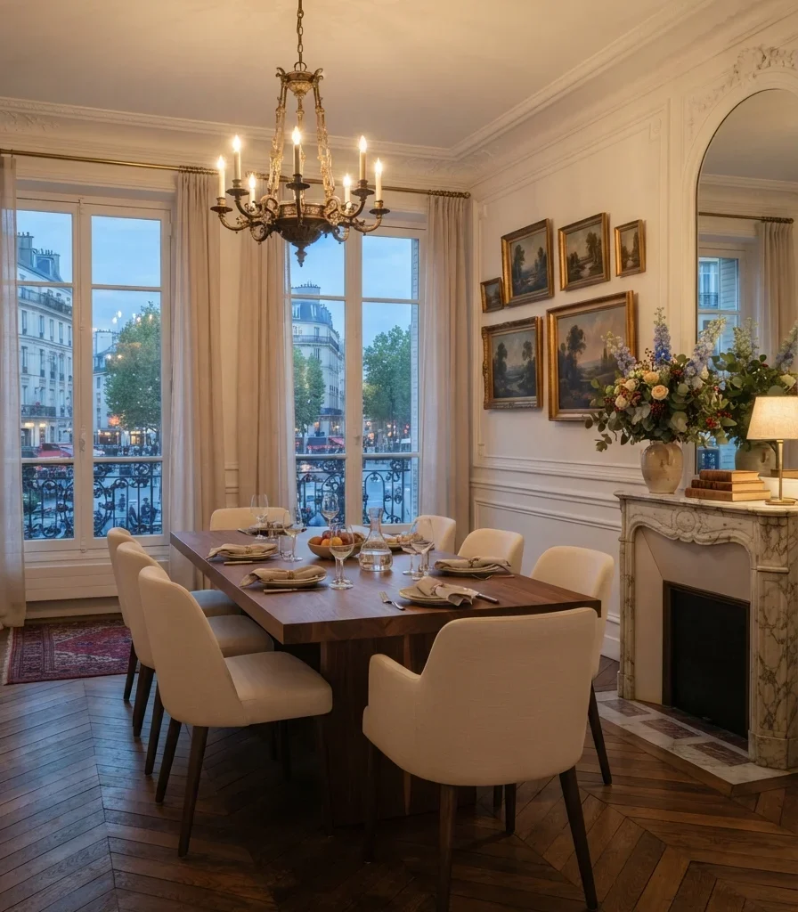 21. The Collected Parisian Dining Room: Old Art, Modern Comfort