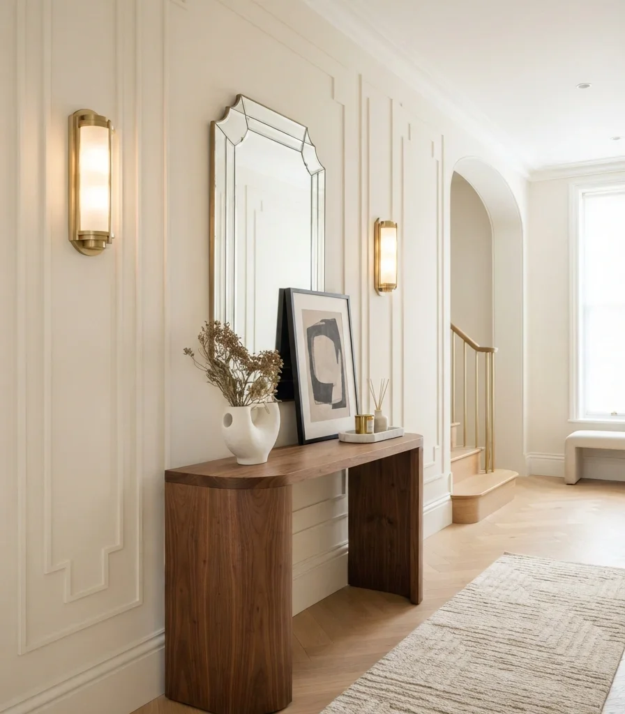 22. Soft Ivory Art Deco Hallway for a Modern Home