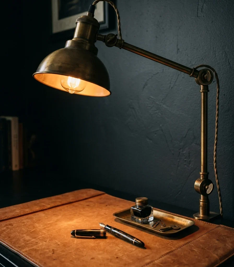 3. A Single Brass Task Lamp That Does the Room's Heavy Lifting
