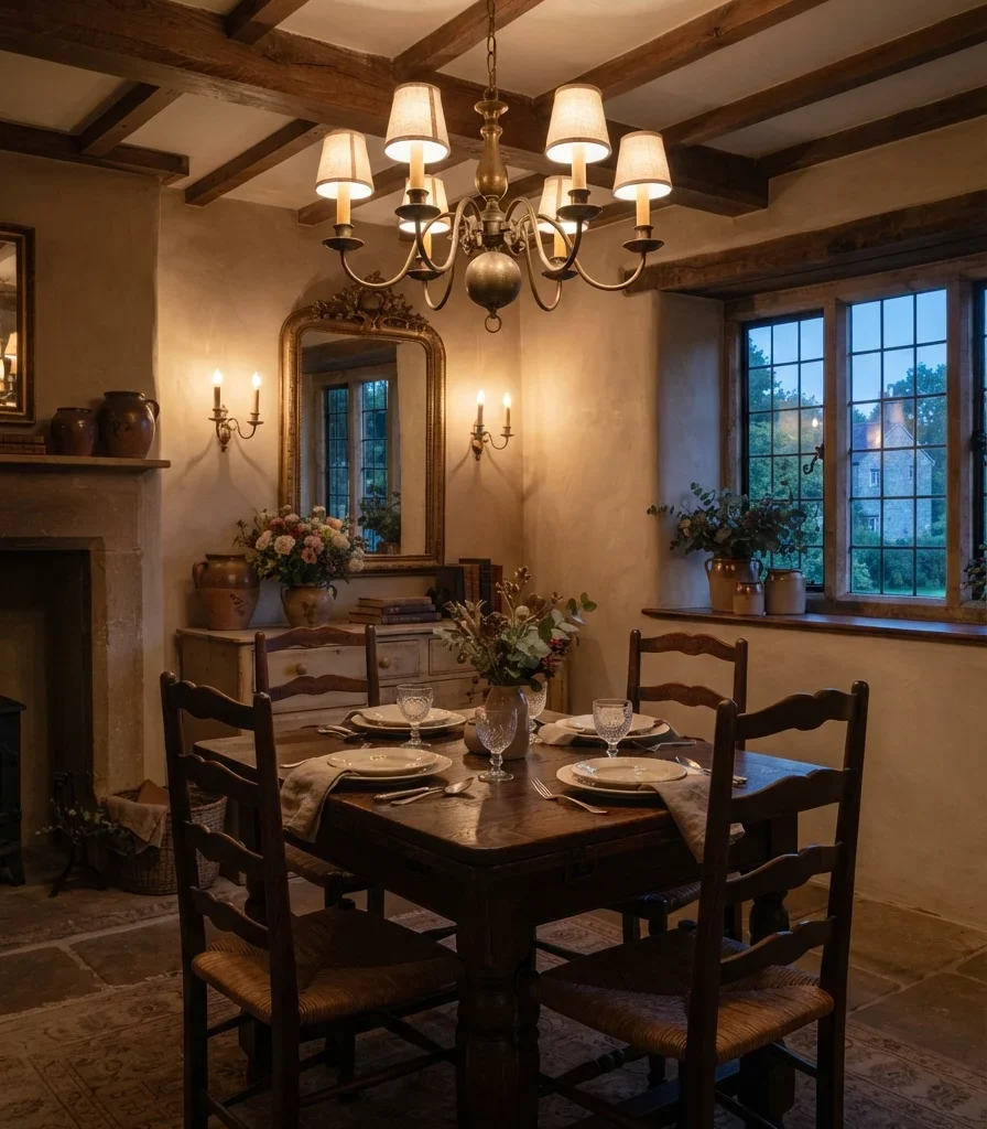 3. Hang a Traditional Brass Chandelier Over the Table
