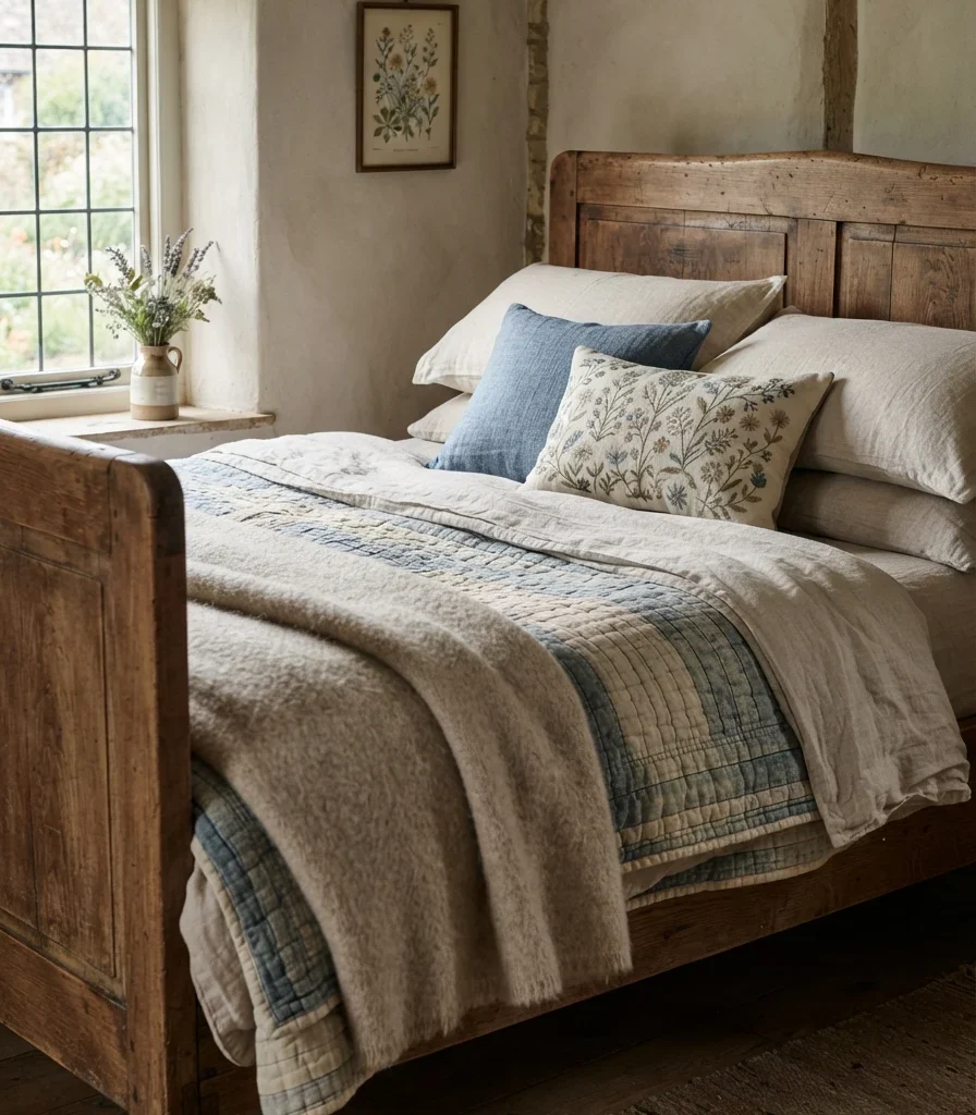 3. Layer Washed Linen, Wool, and Cotton on the Bed