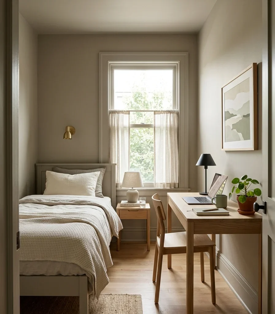 3. Paint the Room in One Warm Neutral to Unify Both Functions