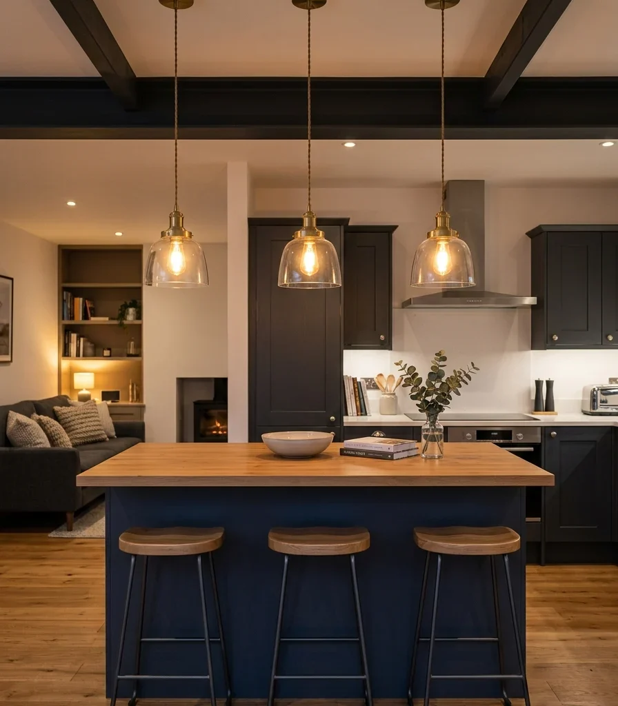 3. Pendant Light Row Marking the Boundary