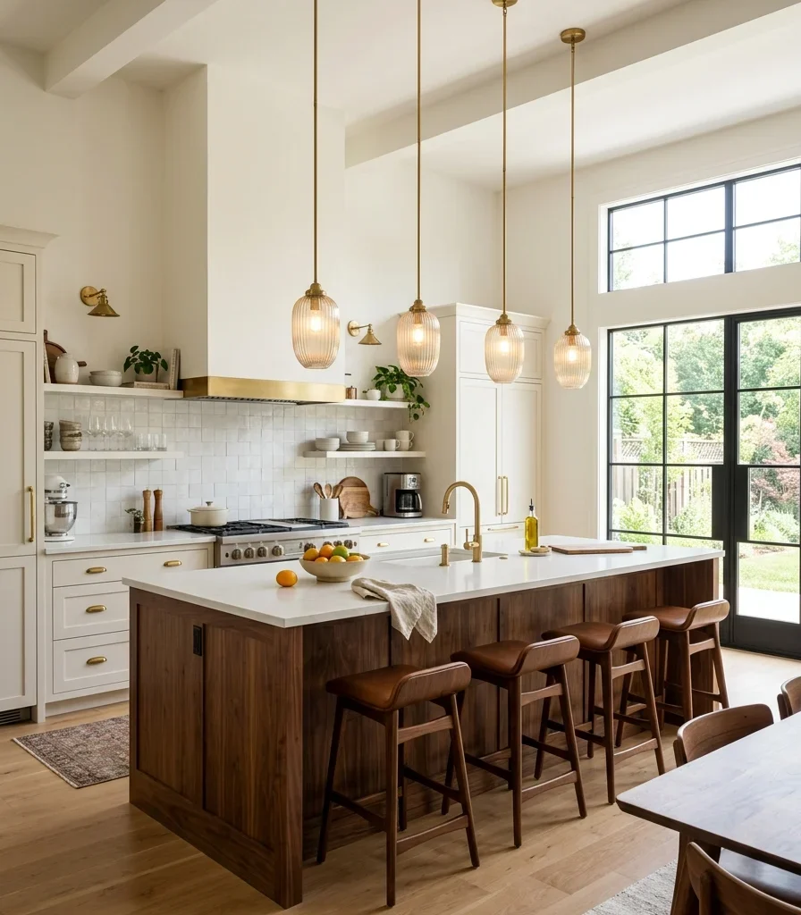 3. Pendant Lighting to Lower the Visual Ceiling Over the Kitchen Zone