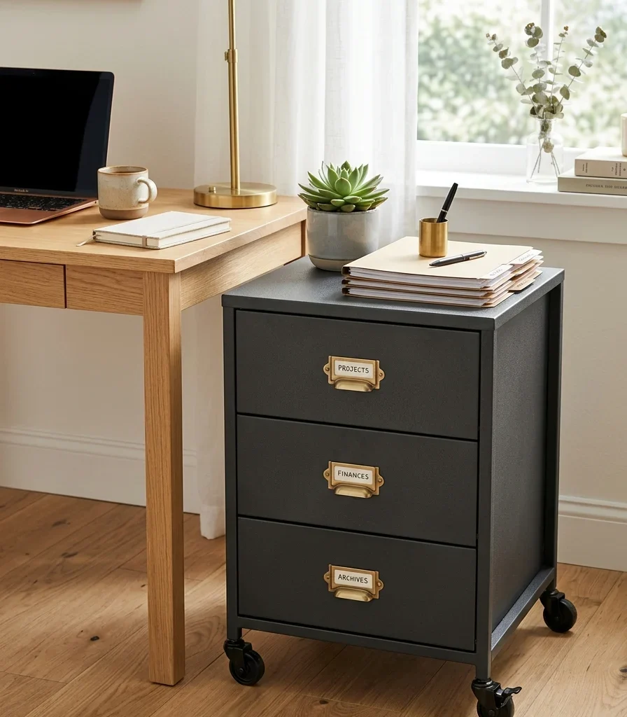 3. Powder-Coated Steel Filing Cart on Casters