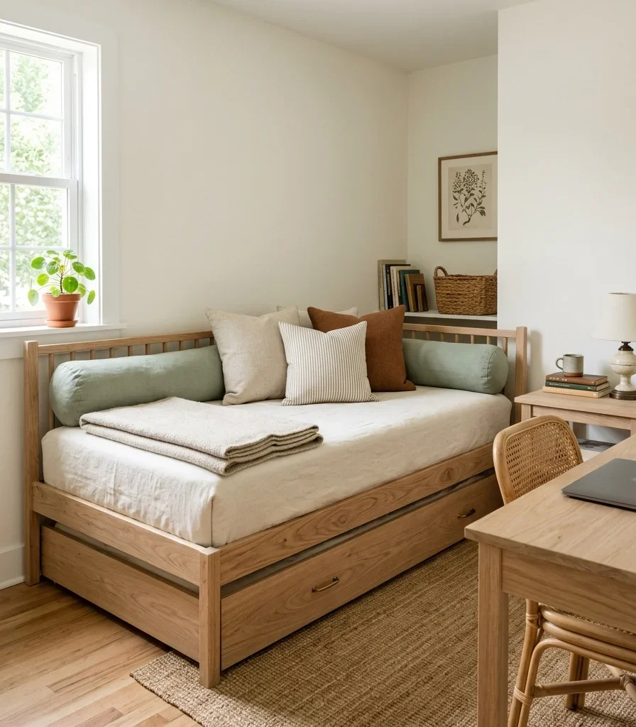 3. Unfinished White Oak Daybed With Trundle Storage