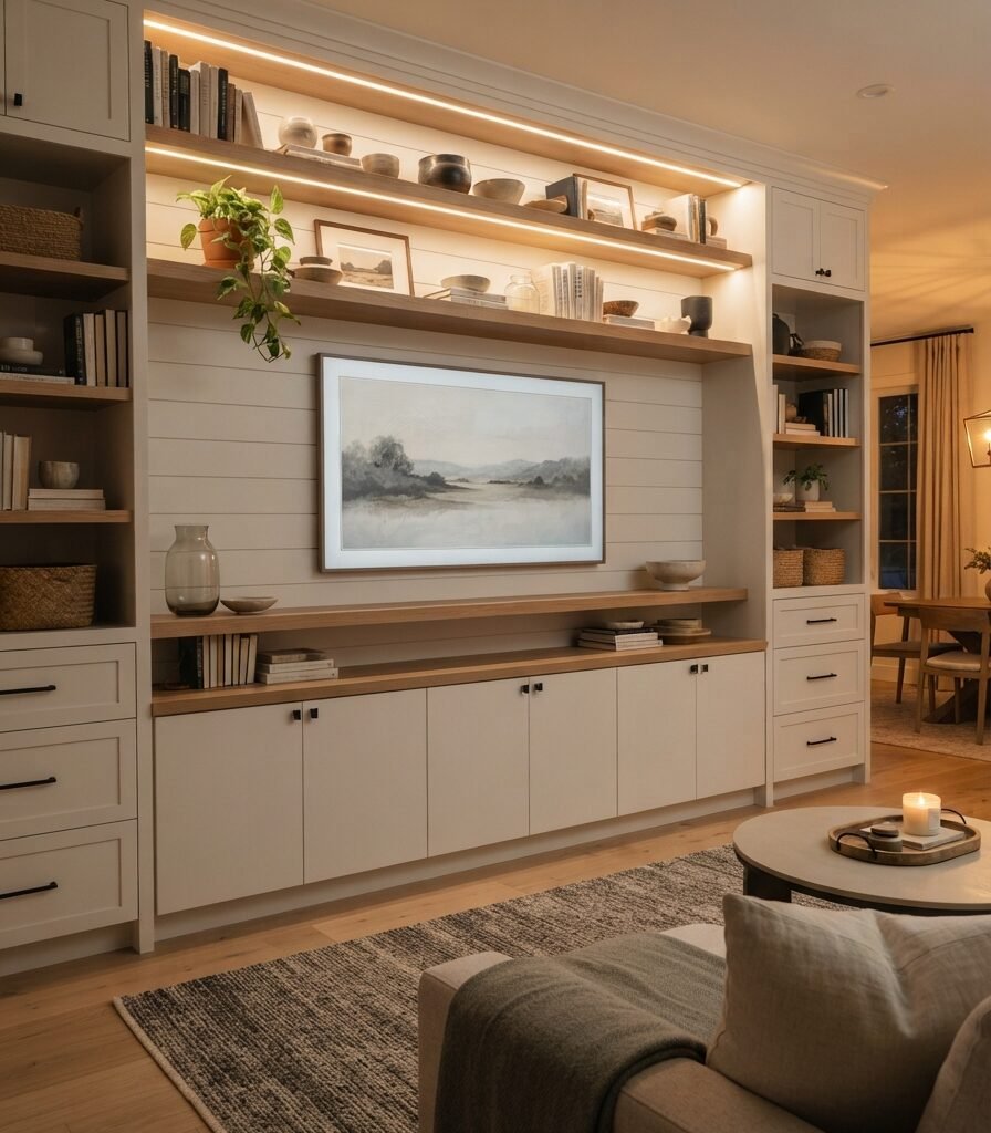 3. Use a Built-In Media Wall for Visual Order