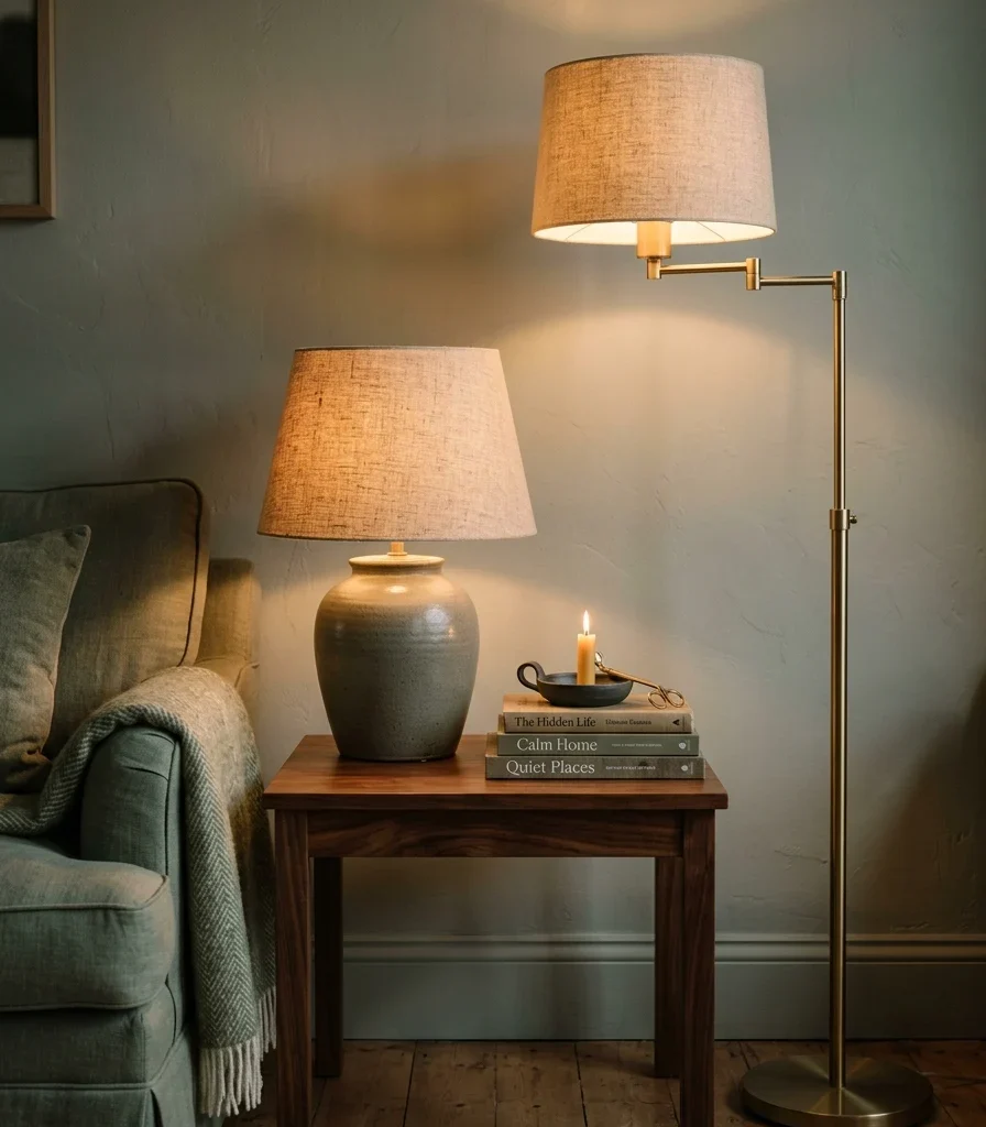 3. Warm Amber Floor and Table Lamps