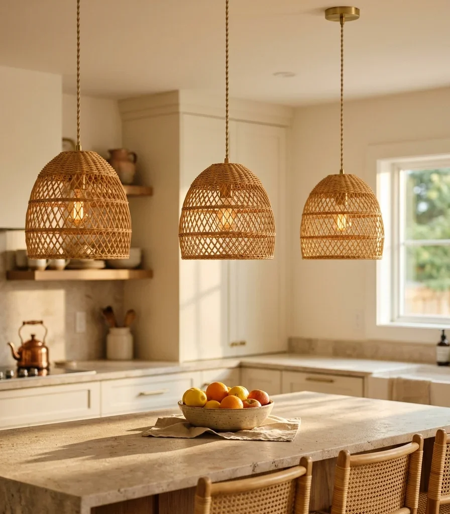 3. Woven Rattan Pendants Over the Island