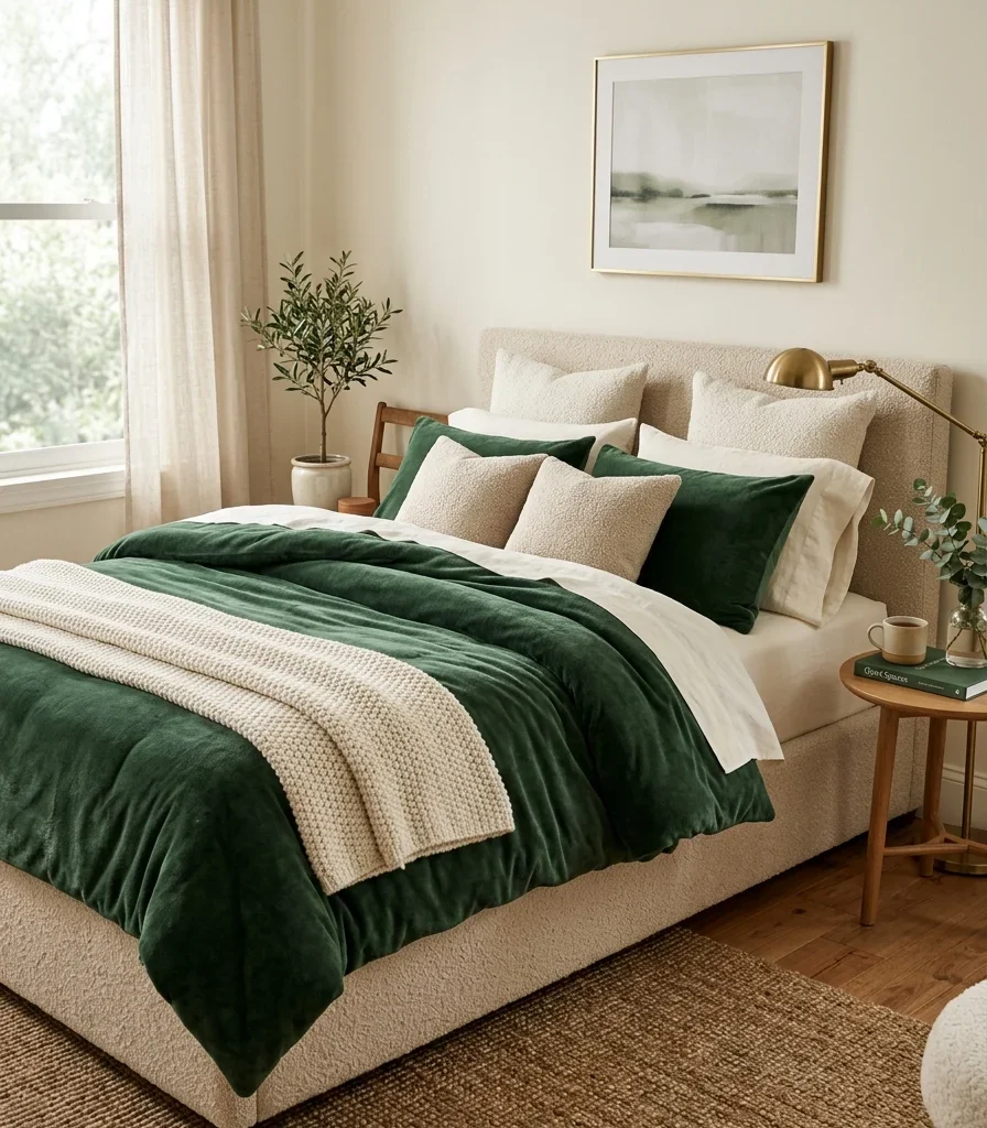 4. A Low Upholstered Bed Frame That Lets the Comforter Lead