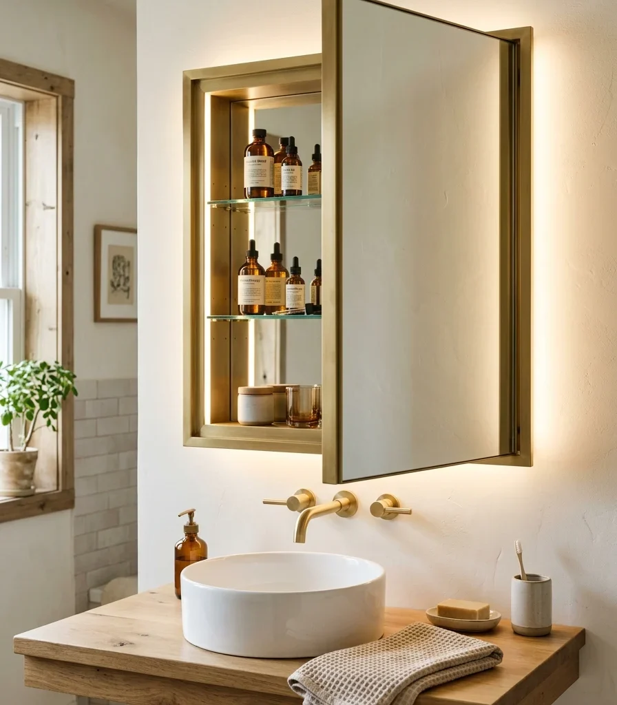 4. Backlit Mirror Cabinet With Hidden Storage