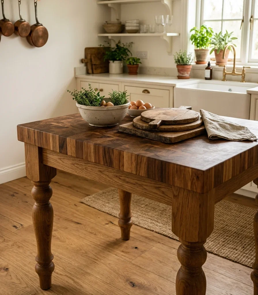 4. Butcher Block Island with Turned Legs