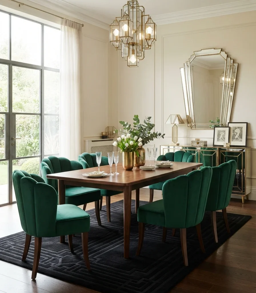 4. Curved Velvet Dining Chairs with Fan Backs