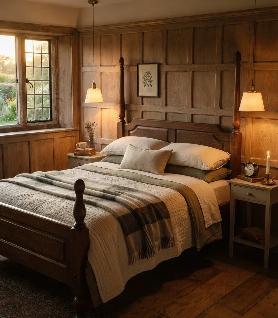 4. Hang a Traditional Brass Pendant Beside the Bed