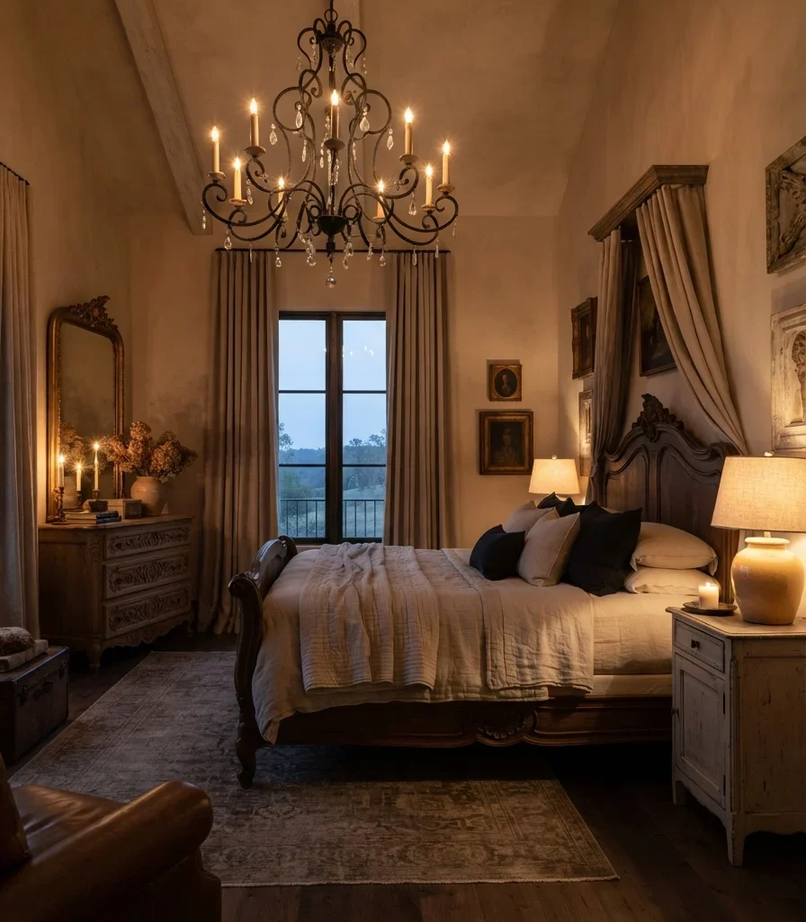 4. Hang a Wrought-Iron Chandelier