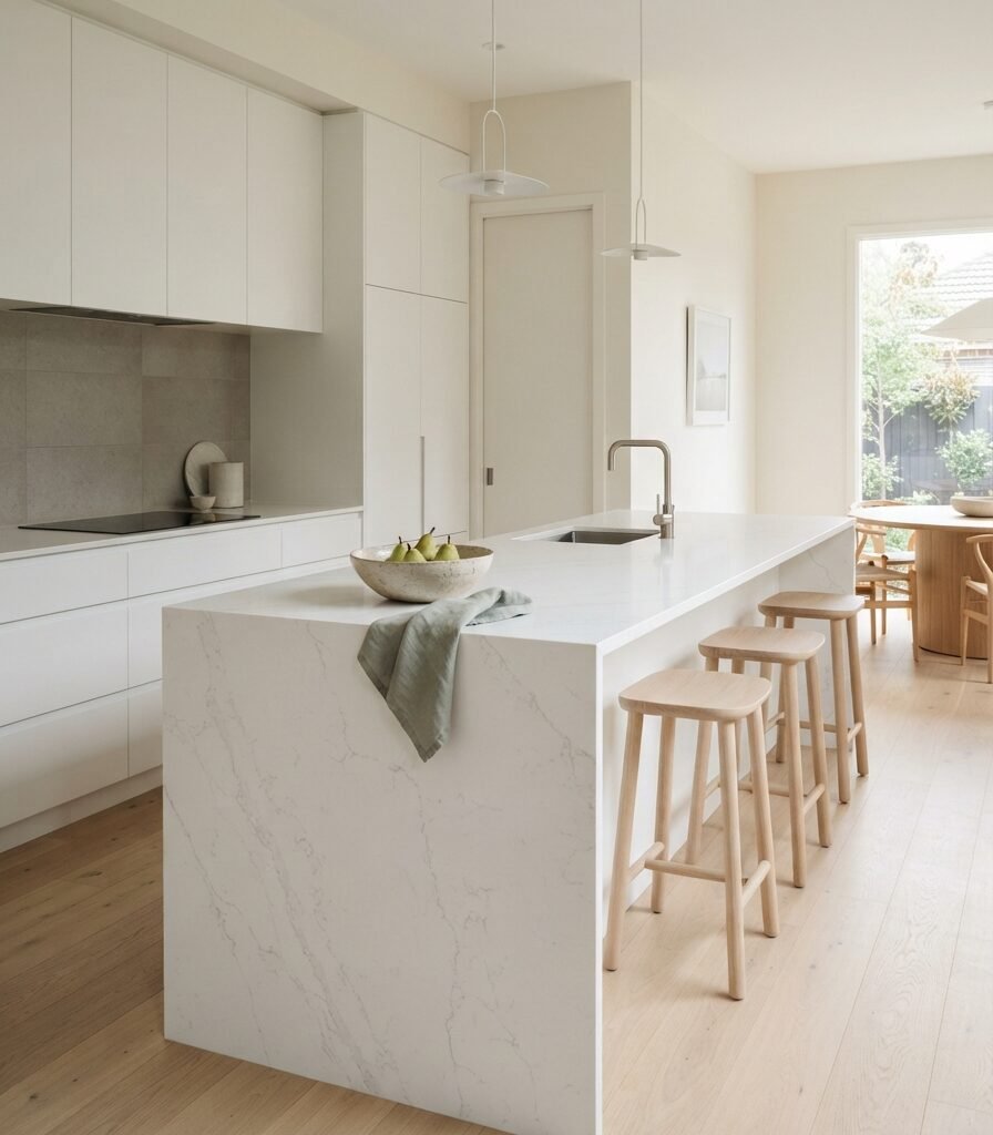 4. Waterfall Countertop with Almost Nothing on Top